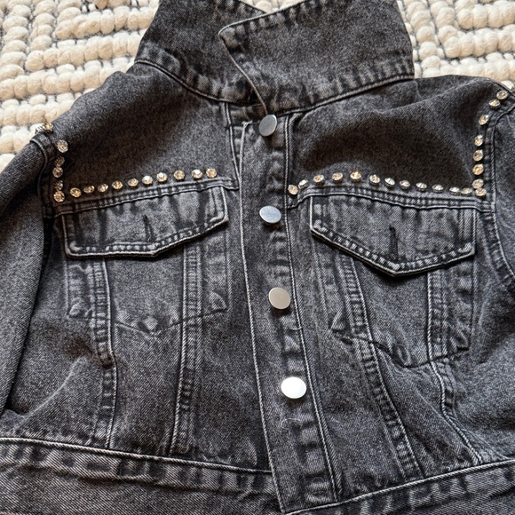 Studded Black Denim Jacket - Picture 3 of 4
